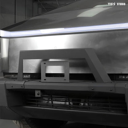 Tesla Cybertruck Steel Front Bumper with Black Texture | 5 MPH Impact-Rated Off-Road Protection & Futuristic Cyberpunk Design