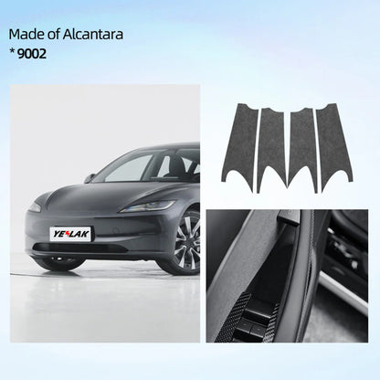 Tesla Model 3 Highland 2024+ & Tesla Model Y Juniper 2025+ Alcantara Door Handle Cover Wrap Kit – Premium Suede Interior Trim Protection Upgrade for Front & Rear Door Handles