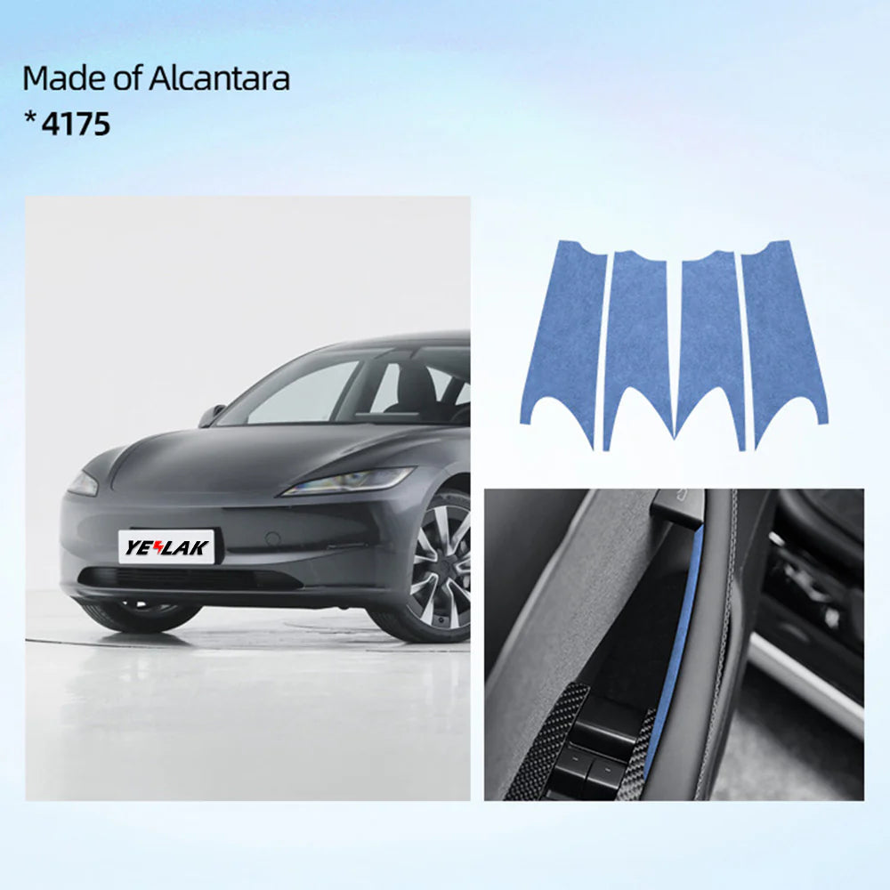 Tesla Model 3 Highland 2024+ & Tesla Model Y Juniper 2025+ Alcantara Door Handle Cover Wrap Kit – Premium Suede Interior Trim Protection Upgrade for Front & Rear Door Handles