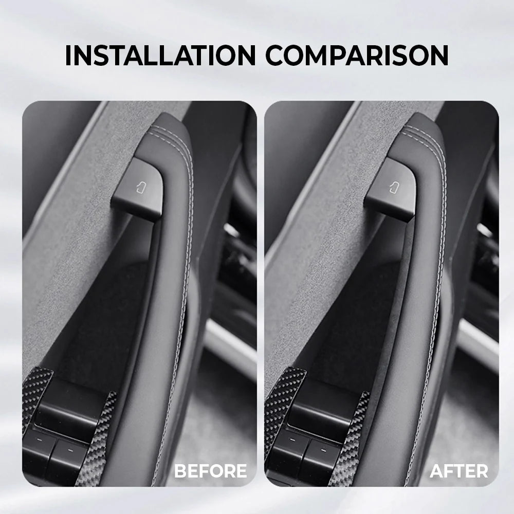 Tesla Model 3 Highland 2024+ & Tesla Model Y Juniper 2025+ Alcantara Door Handle Cover Wrap Kit – Premium Suede Interior Trim Protection Upgrade for Front & Rear Door Handles
