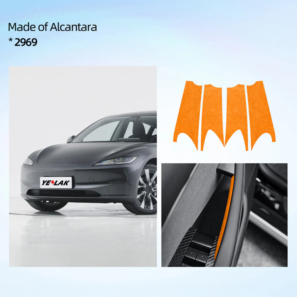 Tesla Model 3 Highland 2024+ & Tesla Model Y Juniper 2025+ Alcantara Door Handle Cover Wrap Kit – Premium Suede Interior Trim Protection Upgrade for Front & Rear Door Handles