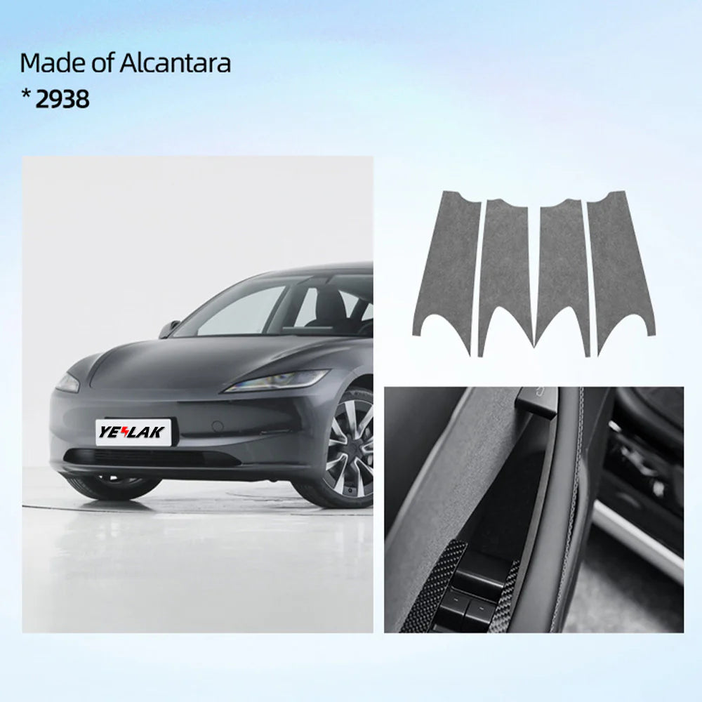 Tesla Model 3 Highland 2024+ & Tesla Model Y Juniper 2025+ Alcantara Door Handle Cover Wrap Kit – Premium Suede Interior Trim Protection Upgrade for Front & Rear Door Handles