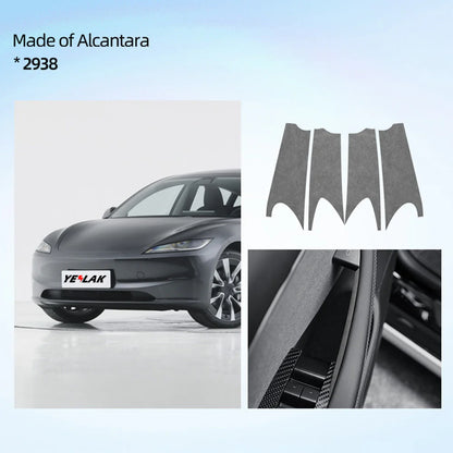Tesla Model 3 Highland 2024+ & Tesla Model Y Juniper 2025+ Alcantara Door Handle Cover Wrap Kit – Premium Suede Interior Trim Protection Upgrade for Front & Rear Door Handles