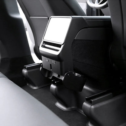 Rear Cup Holder & Center Console Organizer for 2024+ Tesla Model 3 Highland & 2026+ Tesla Model Y Juniper | Vent-Mounted Foldable Storage Tray with Cup Holders, Cable Management & Interior Protection
