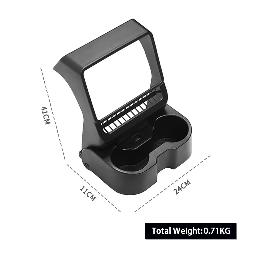 Rear Cup Holder & Center Console Organizer for 2024+ Tesla Model 3 Highland & 2026+ Tesla Model Y Juniper | Vent-Mounted Foldable Storage Tray with Cup Holders, Cable Management & Interior Protection