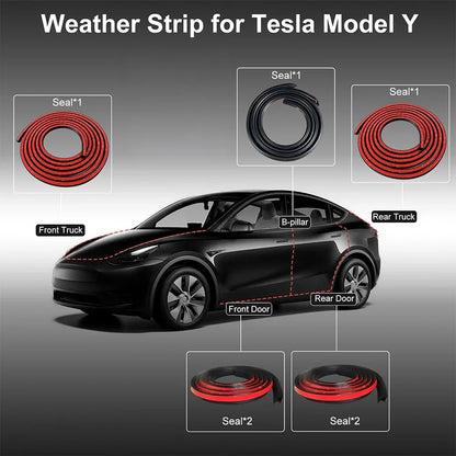 Full Vehicle Wind Noise Reduction Rubber Seal Kit for Tesla Model 3 (2021–2026 Highland) & Model Y (2020–2026 Juniper) – Door, B/C Pillar, Trunk & Frunk Weatherstrip Set, Self-Adhesive EPDM Soundproofing Upgrade