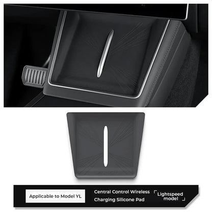 Tesla Model Y L (6-Seater) Wireless Charging Dock Liner 2026+ – Performance Style Silicone Anti-Slip Charging Pad Insert with Center Cutout Vent Design, OEM Fit Interior Protection Accessory