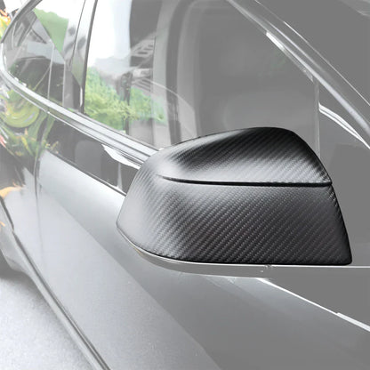 2017–Present Tesla Model 3 Side View Mirror Overlay Cap Covers – Juniper Refresh Style Model Y Design | Real Dry Molded Carbon Fiber (1 Pair)
