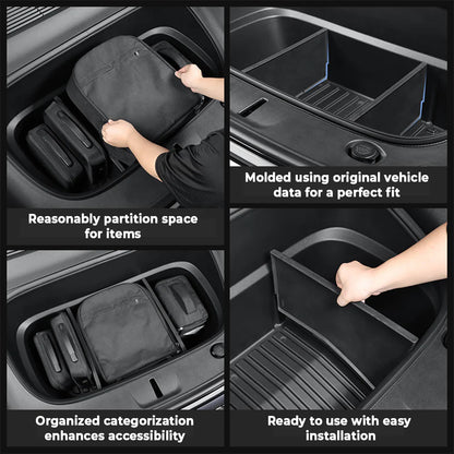 2026+ Tesla Model Y Juniper Front Trunk Organizer – Custom Waterproof Frunk Storage Divider for Long Range & Performance | Multi-Compartment PP Cargo Organizer with Easy Clip-In Installation