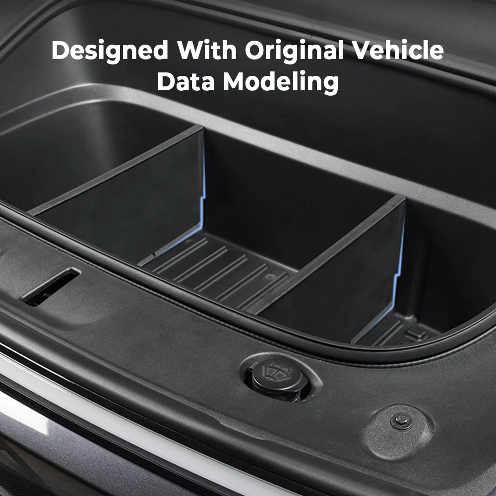 2026+ Tesla Model Y Juniper Front Trunk Organizer – Custom Waterproof Frunk Storage Divider for Long Range & Performance | Multi-Compartment PP Cargo Organizer with Easy Clip-In Installation