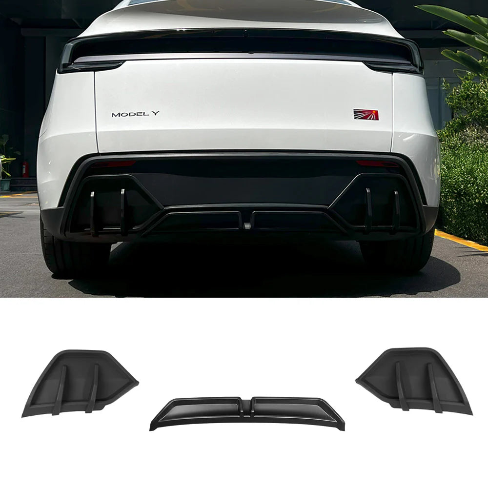 Rear Diffuser Kit for Tesla Model Y Juniper 2026+ (Standard & Long Range) – 3PCS ABS Aerodynamic Rear Bumper Lip Spoiler, No-Drill Installation