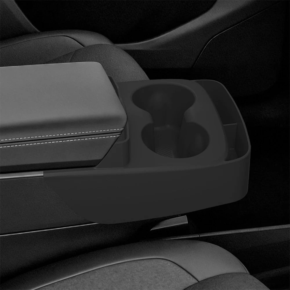 Tesla Model Y 2026+ Standard Center Console Silicone Cup Holder Insert with Glasses Slot & Storage Compartments – Non-Slip One-Piece Organizer for Tesla Model Y Standard Interior