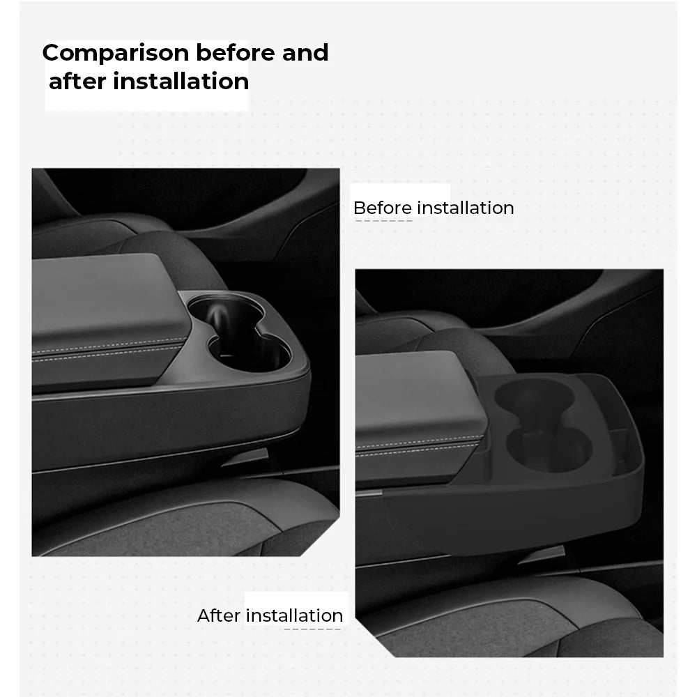 Tesla Model Y 2026+ Standard Center Console Silicone Cup Holder Insert with Glasses Slot & Storage Compartments – Non-Slip One-Piece Organizer for Tesla Model Y Standard Interior