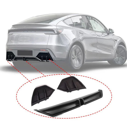 Rear Diffuser Kit for Tesla Model Y Juniper 2026+ (Standard & Long Range) – 3PCS ABS Aerodynamic Rear Bumper Lip Spoiler, No-Drill Installation