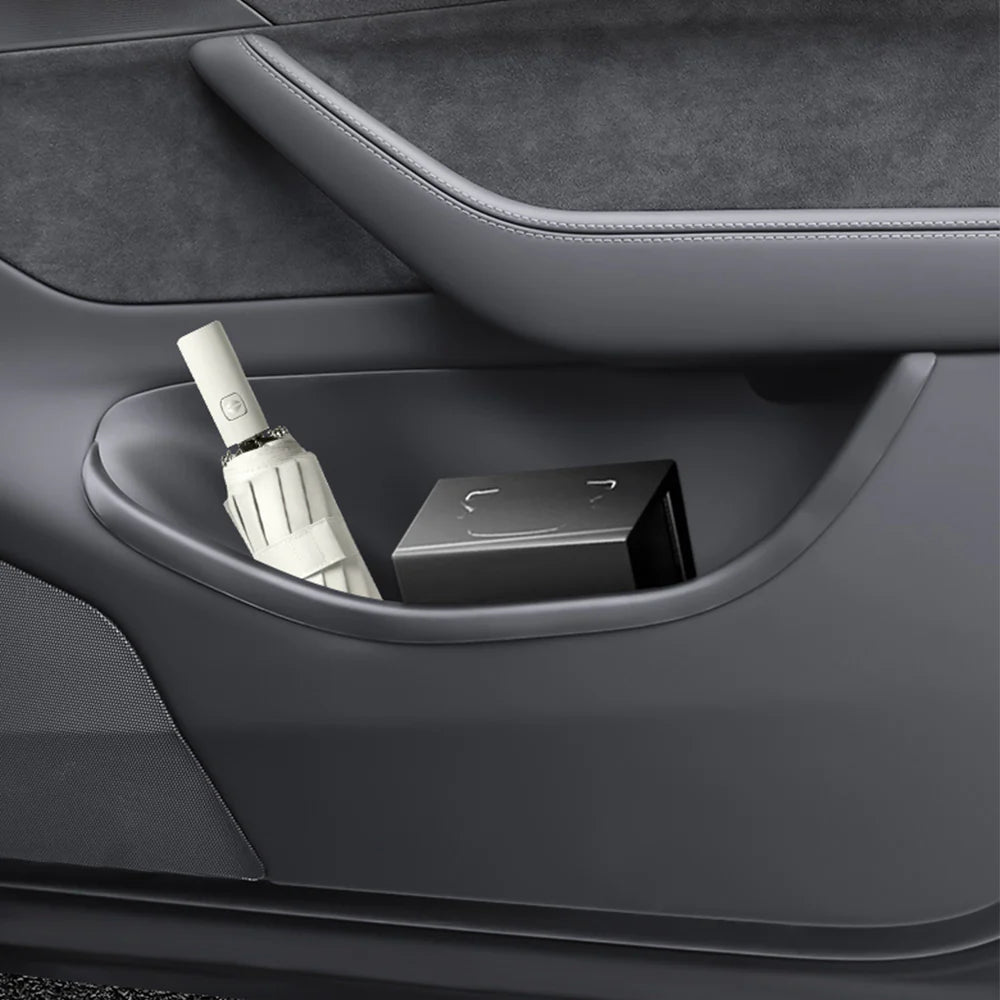 2026+ Tesla Model Y Juniper Side Door Storage Organizer Tray Set (4PCS) – Custom TPE Door Pocket Inserts for Tesla Model Y Juniper (2026) – Waterproof Interior Protection & Storage Upgrade