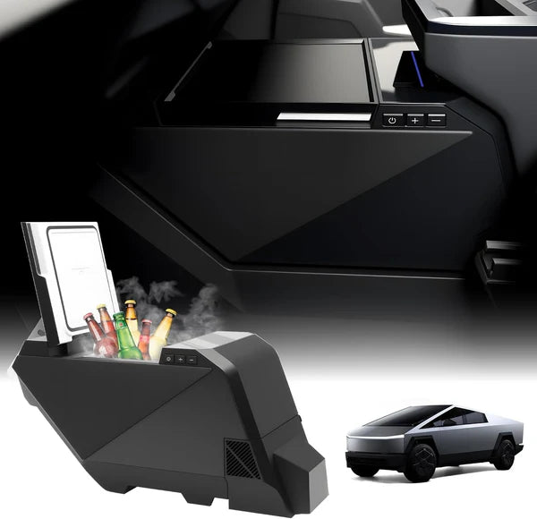 18L Center Console Floor Refrigerator for Tesla Cybertruck | Custom-Fit Portable Cooler Fridge with Dual Cooling Modes, USB-C Fast Charging & ECO Energy Saving