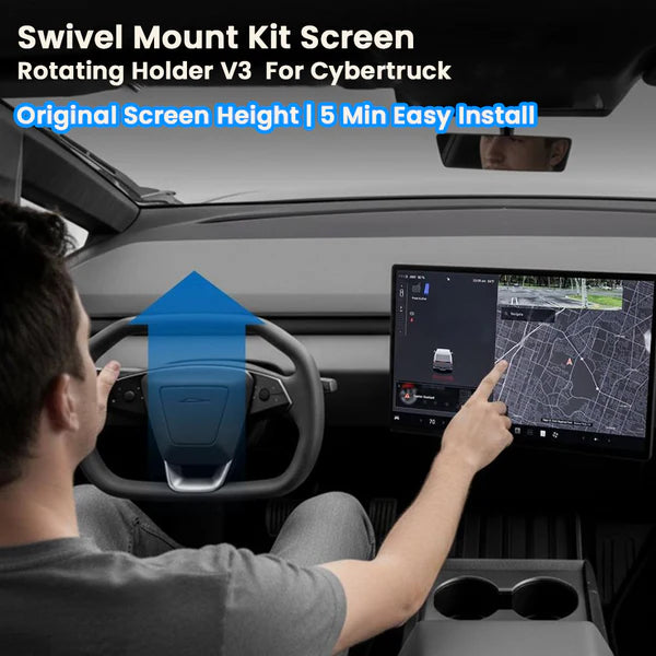 2026 Tesla Cybertruck Center Screen Swivel Rotating Mount Kit V3 – Original Screen Height | 4-Way Adjustable | Easy Installation Aluminum Console Display Bracket
