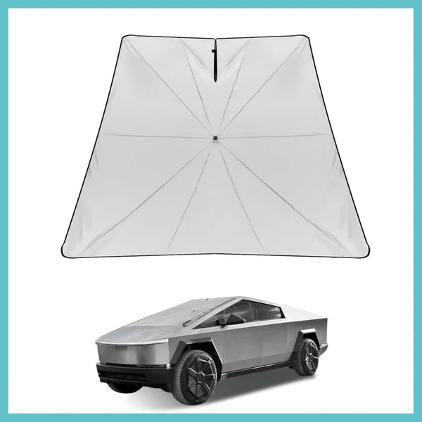 Cybertruck Windshield Sun Shade Umbrella-Style Cover — Custom Fit Heat Reflective Sunshade with 99% UV Protection, Foldable & Easy Storage for Tesla Cybertruck