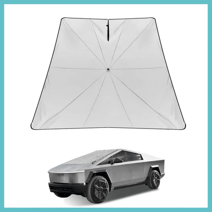 Cybertruck Windshield Sun Shade Umbrella-Style Cover — Custom Fit Heat Reflective Sunshade with 99% UV Protection, Foldable & Easy Storage for Tesla Cybertruck