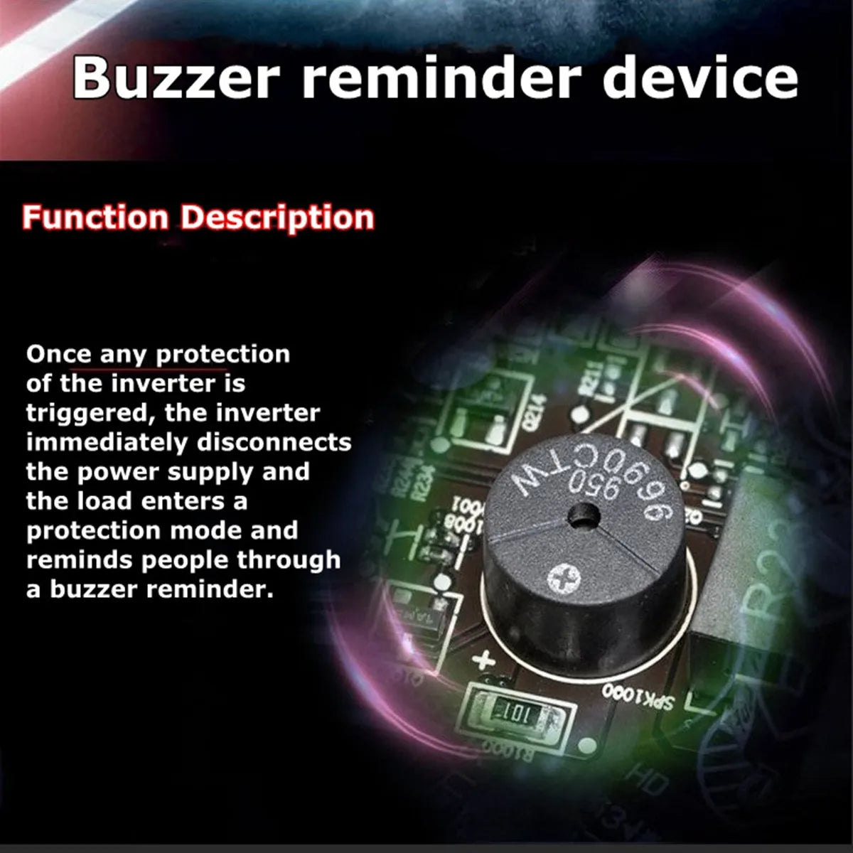 The Pure Sine Wave Inverter 3000-7000W has a buzzer reminder device that sounds when a protection is triggered.