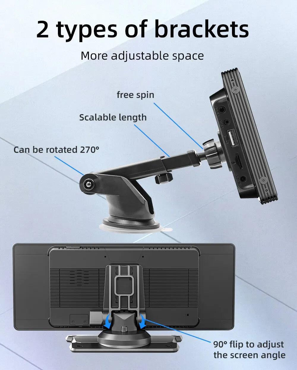 The Universal 10.26 Screen offers adjustable features like bracket space, scalable length, and rotatable design for adjusting screen angles.