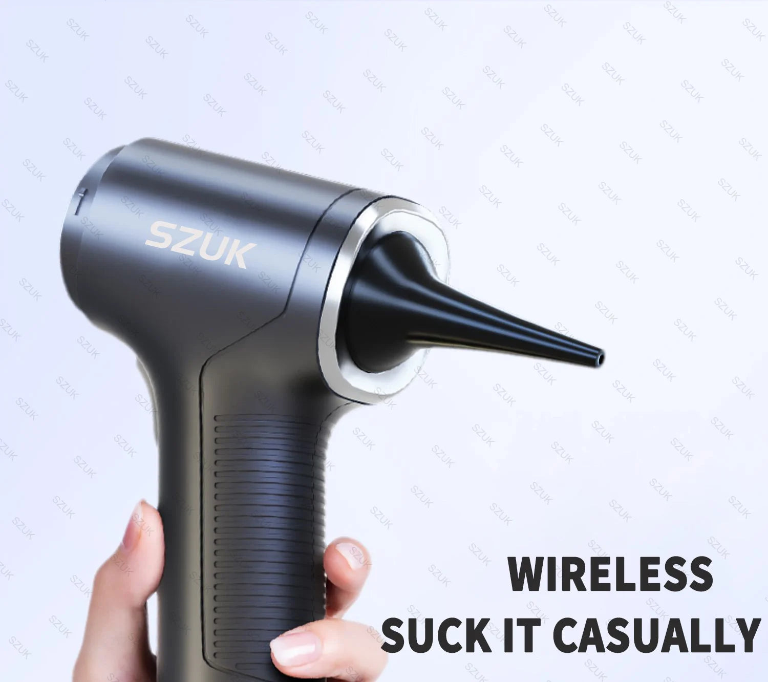 The szuk Mini Car Vacuum Cleaner is a portable wireless handheld cleaner for home appliances and cars, featuring powerful suction and various functions.