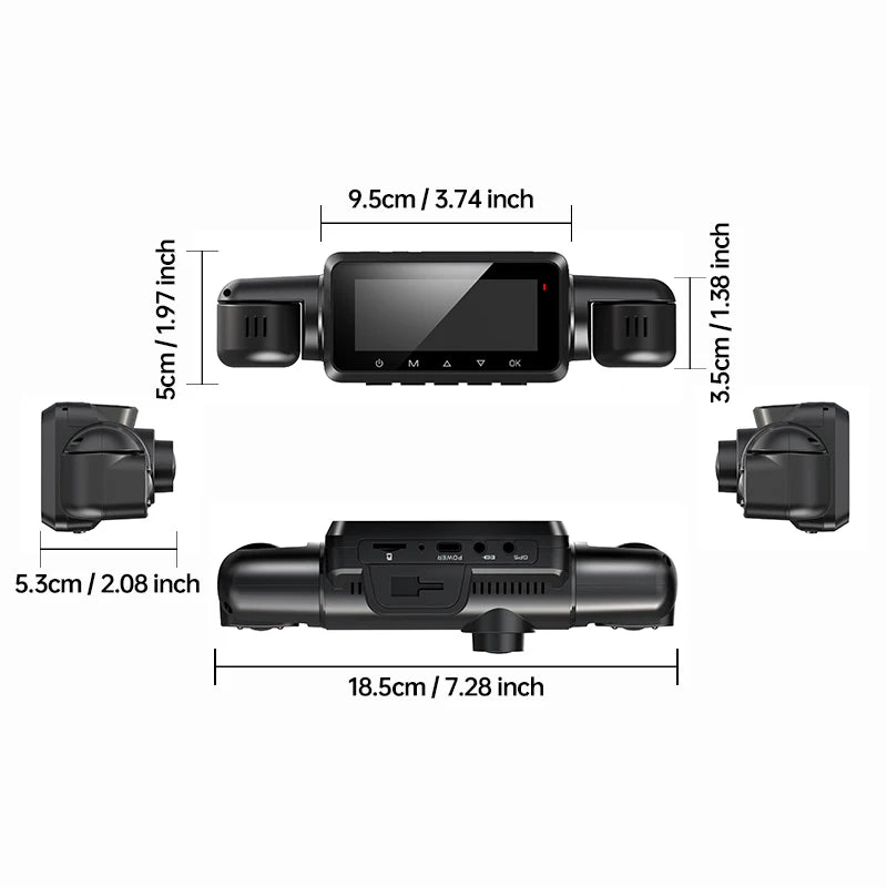 This dash cam features loop recording, G-sensors, built-in Wi-Fi, and more; requires Class 10 or above TF card for storage.