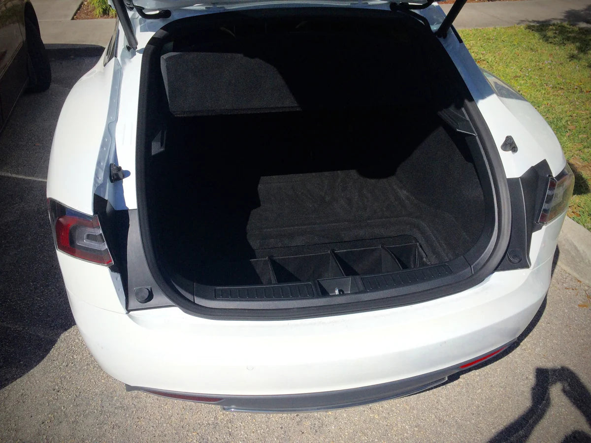 Tesla Model S Trunk Organizer (2012-2020) – Adjustable Storage for Accessories, Cables, Groceries, and Gear