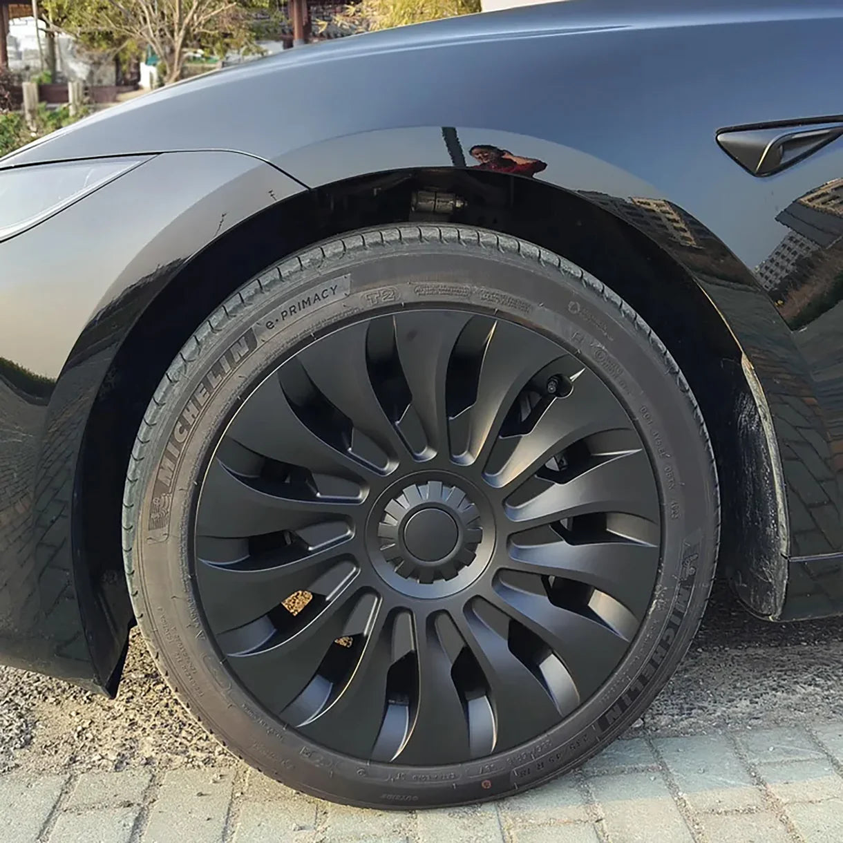 UberTurbine 18-Inch Wheel Cover Single Replacement for Tesla Model 3 Highland 2024+ (Photon Wheels Only) – Aerodynamic 14-Spoke Design, PC-ABS Durable Rim Protector, Satin & Gloss Black Options