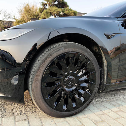UberTurbine 18-Inch Wheel Cover Single Replacement for Tesla Model 3 Highland 2024+ (Photon Wheels Only) – Aerodynamic 14-Spoke Design, PC-ABS Durable Rim Protector, Satin & Gloss Black Options