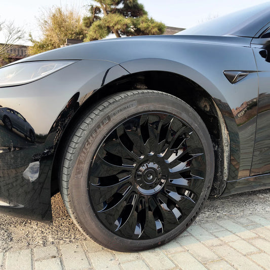 UberTurbine 18-Inch Wheel Cover Single Replacement for Tesla Model 3 Highland 2024+ (Photon Wheels Only) – Aerodynamic 14-Spoke Design, PC-ABS Durable Rim Protector, Satin & Gloss Black Options