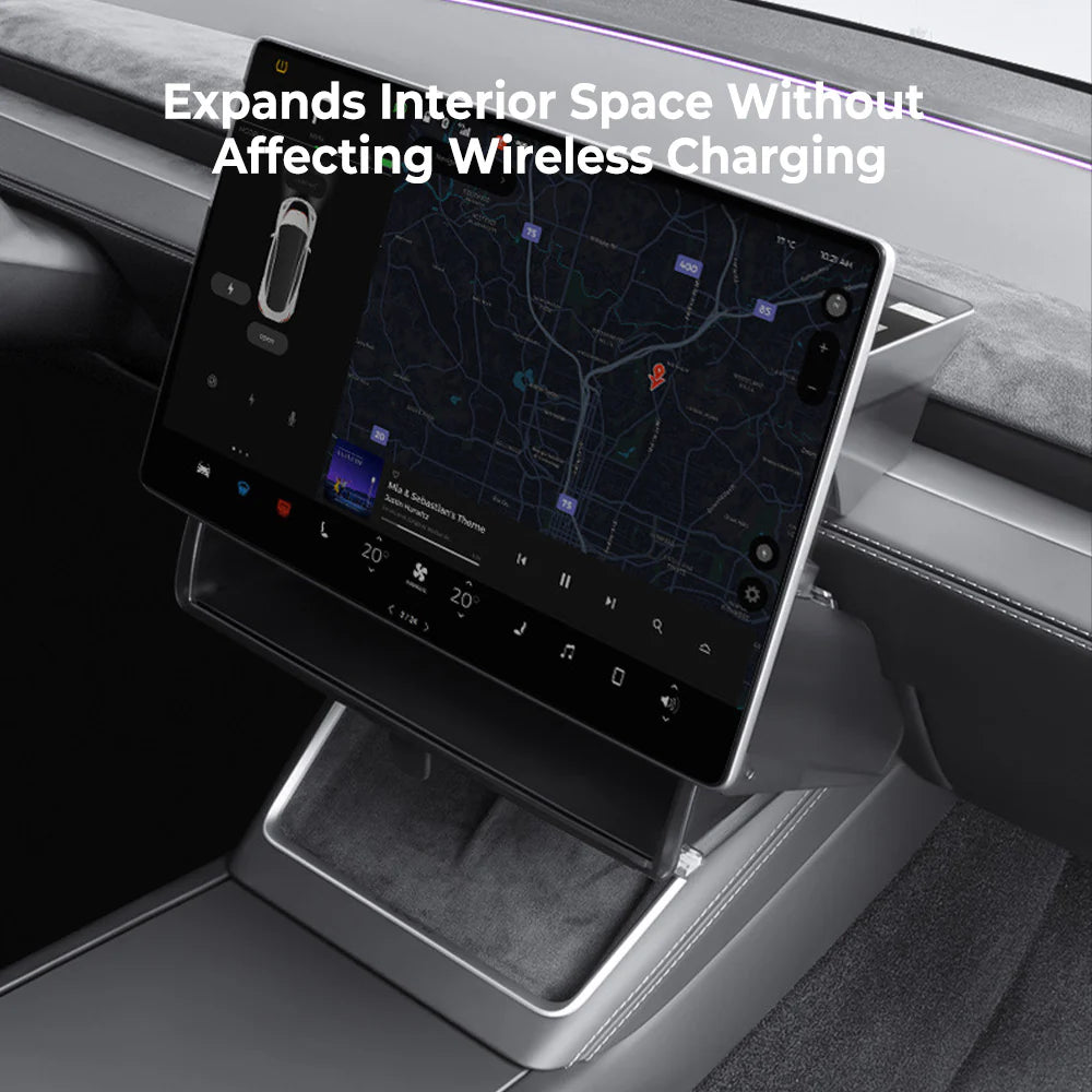Under Screen Storage Organizer Tray for Tesla Model 3 Highland 2024+ & Model Y Juniper 2026+ – Center Display Hidden Storage Box with Anti-Slip Mat, No-Drill Interior Organizer