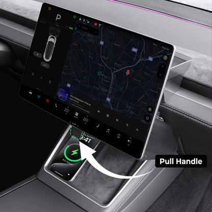 Under Screen Storage Organizer Tray for Tesla Model 3 Highland 2024+ & Model Y Juniper 2026+ – Center Display Hidden Storage Box with Anti-Slip Mat, No-Drill Interior Organizer