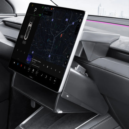 Under Screen Storage Organizer Tray for Tesla Model 3 Highland 2024+ & Model Y Juniper 2026+ – Center Display Hidden Storage Box with Anti-Slip Mat, No-Drill Interior Organizer