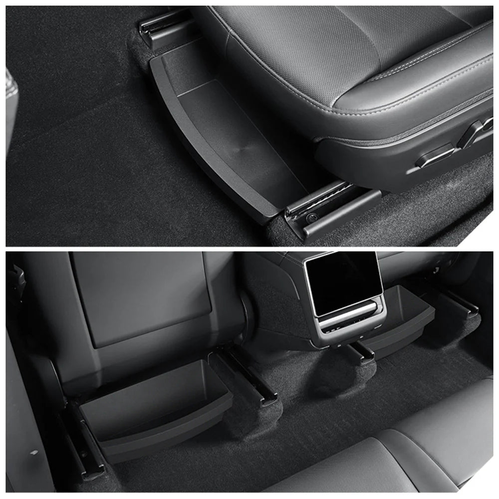 2026+ Tesla Model Y Juniper Under Seat Storage Organizer (2PCS) – Custom TPE Hidden Drawer Storage Box Set for Front & Rear Seat Space, Interior Accessories Upgrade