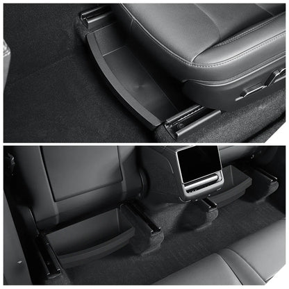 2026+ Tesla Model Y Juniper Under Seat Storage Organizer (2PCS) – Custom TPE Hidden Drawer Storage Box Set for Front & Rear Seat Space, Interior Accessories Upgrade