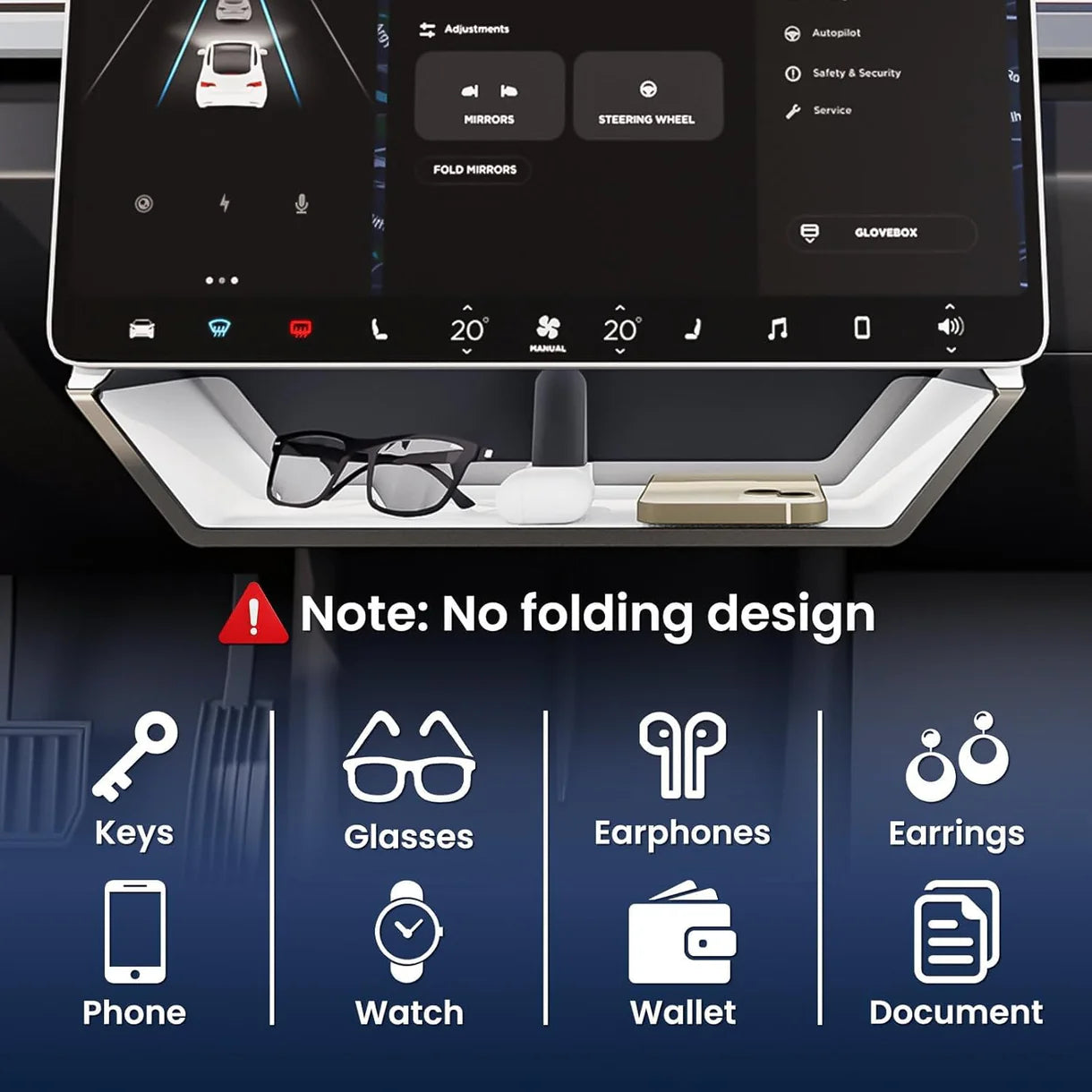 Under Screen Storage Organizer Tray for Tesla Model 3 Highland (2024–2026+) & Model Y Juniper (2025–2026+) – Magnetic Fit Center Console Storage Box for 15.4” / 16” Display, Anti-Slip & Noise Reduction Design