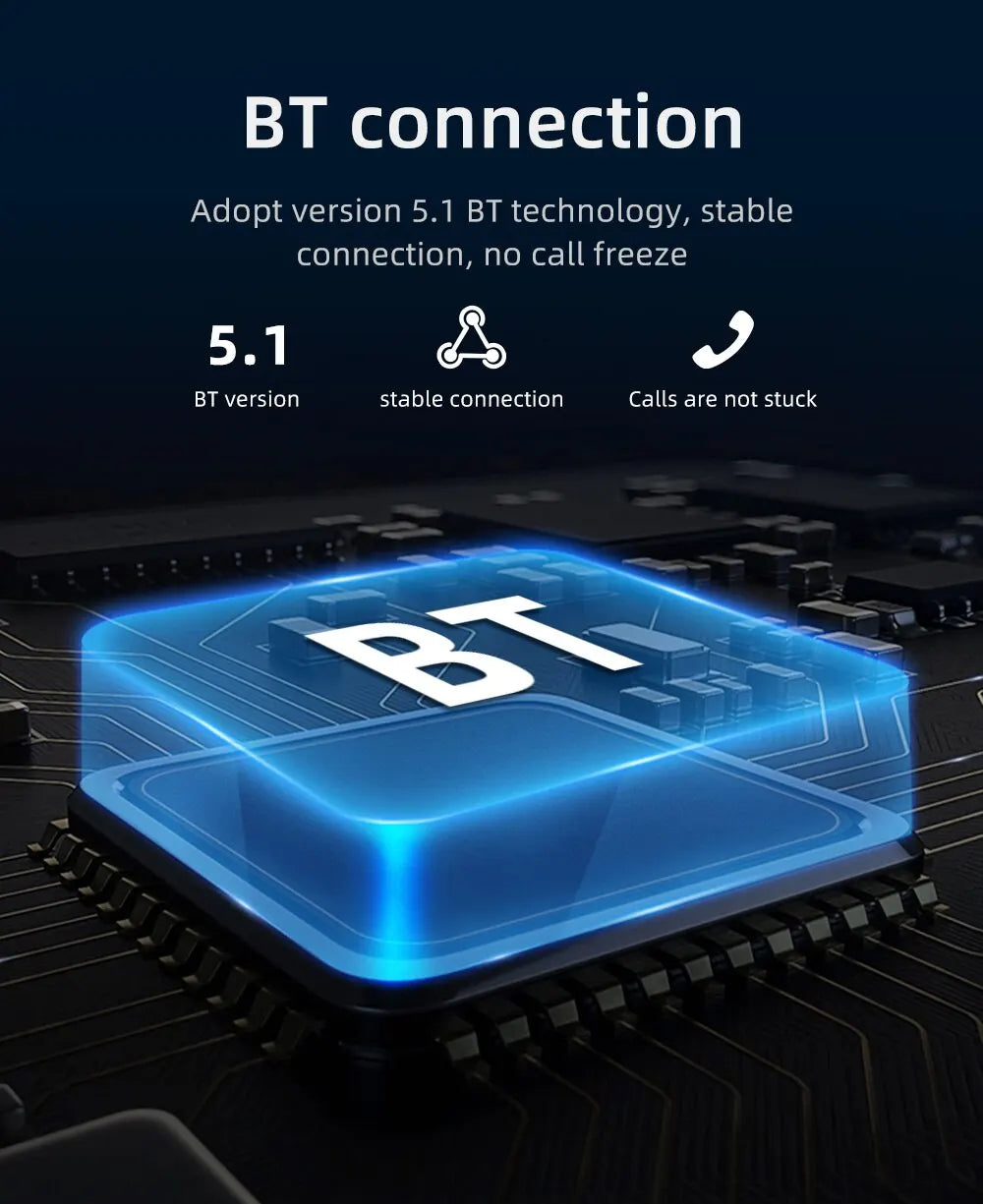 Universal CarPlay, Bluetooth connection adopted version 5.1 ensures stable connection without call freezing.