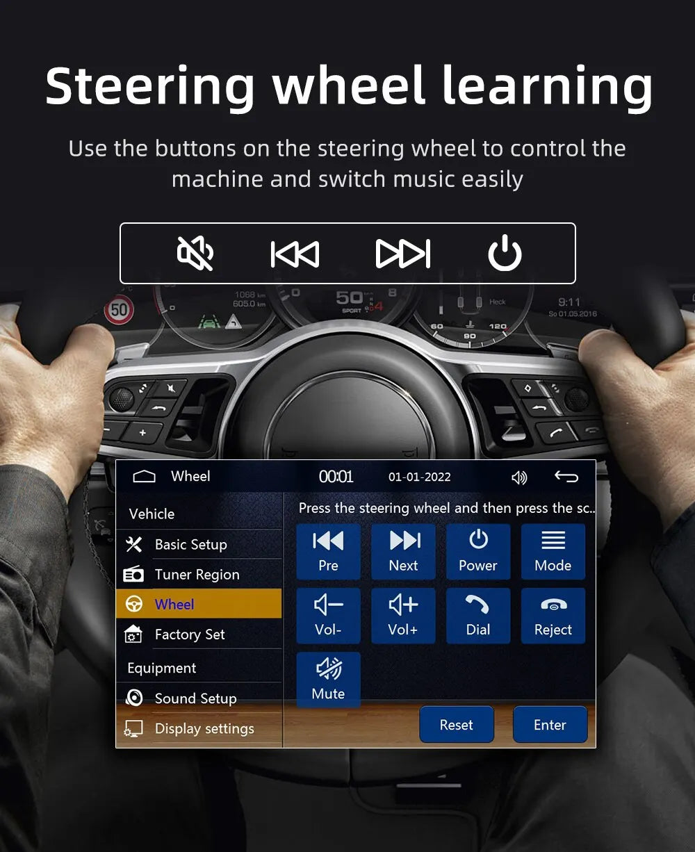 Universal CarPlay, Control music and phone functions using steering wheel buttons for easy access without reaching for phone or radio.