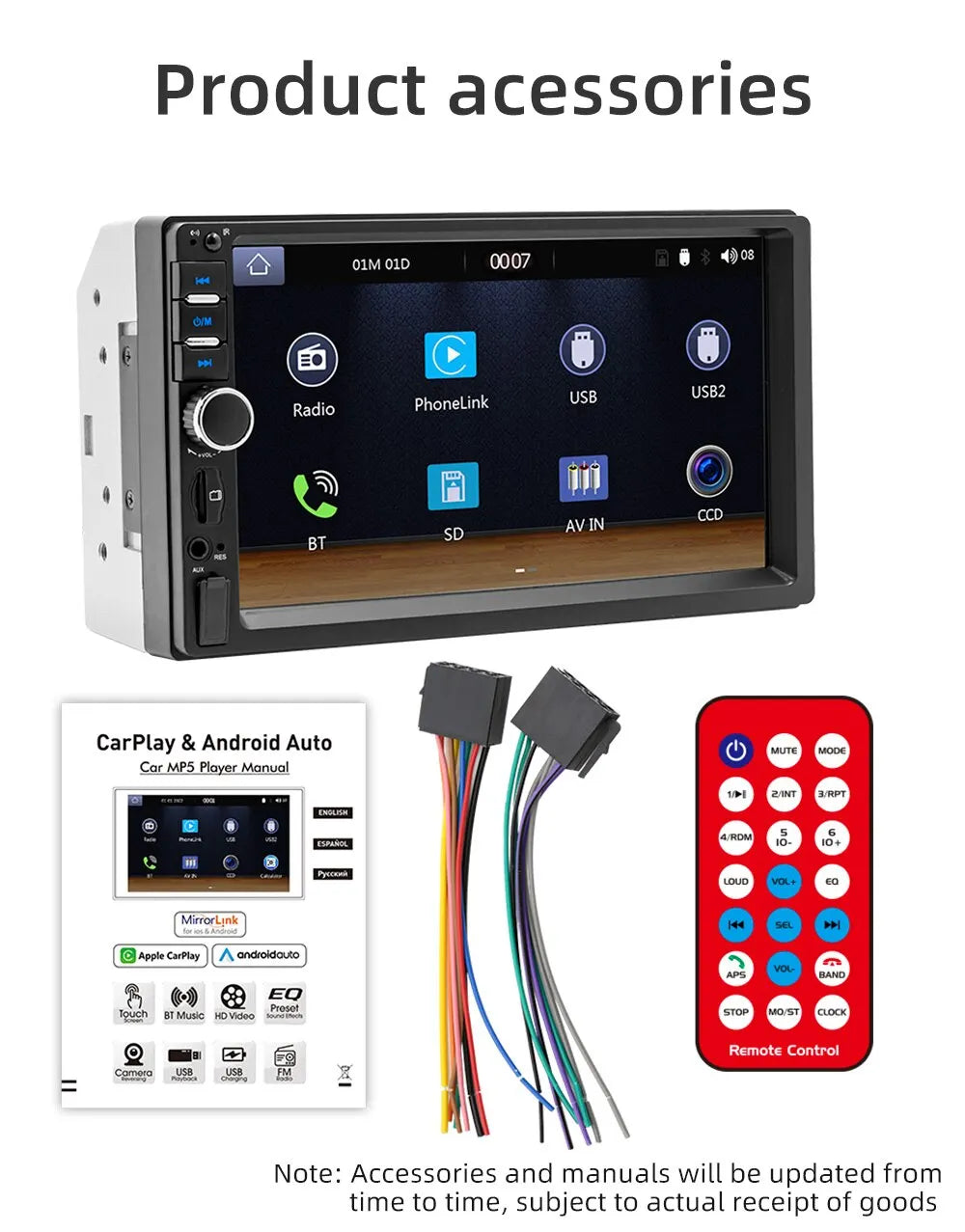 Universal CarPlay, This Ford car radio product supports various accessories and technologies, including PhoneLink, USB, Radio, and more.