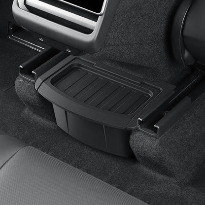 Upgraded Rear Center Console Storage Box for Tesla Model Y Juniper 2025.03+ | Integrated Lid Anti-Rattle TPE Trash Organizer & Interior Storage Tray for Model Y Standard / Premium / Performance