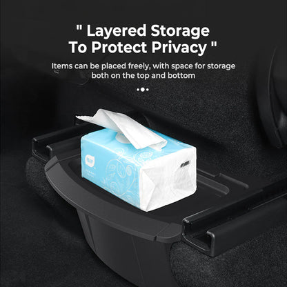Upgraded Rear Center Console Storage Box for Tesla Model Y Juniper 2025.03+ | Integrated Lid Anti-Rattle TPE Trash Organizer & Interior Storage Tray for Model Y Standard / Premium / Performance