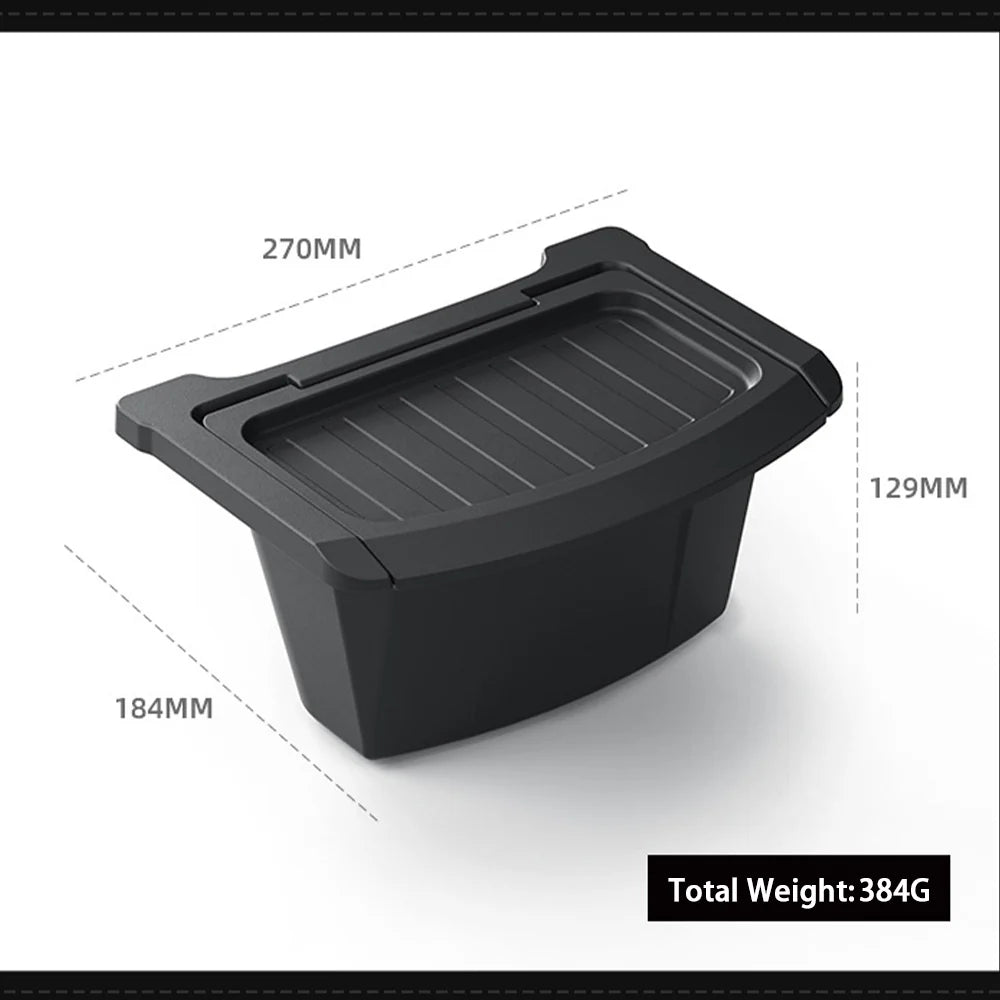 Upgraded Rear Center Console Storage Box for Tesla Model Y Juniper 2025.03+ | Integrated Lid Anti-Rattle TPE Trash Organizer & Interior Storage Tray for Model Y Standard / Premium / Performance