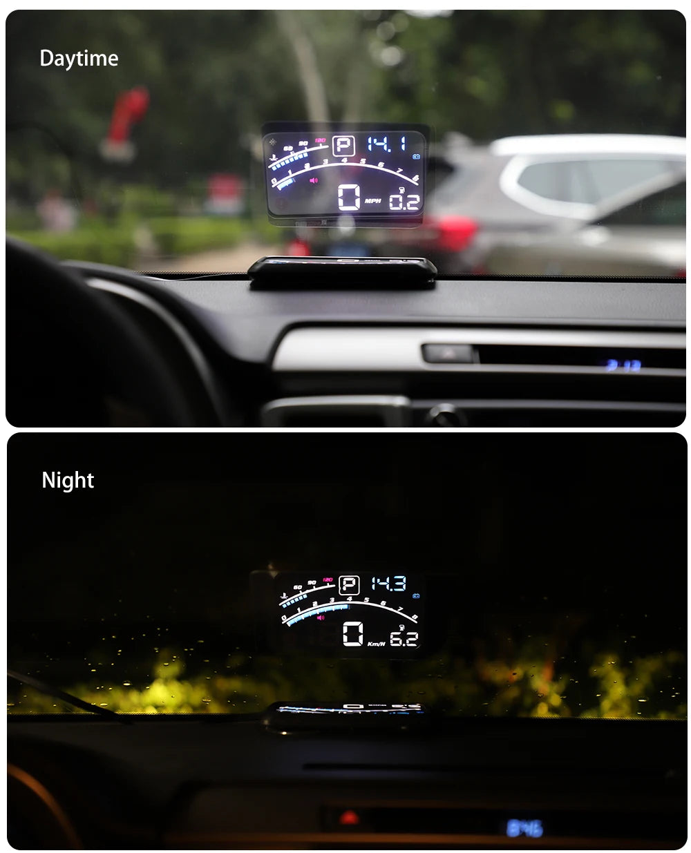 VJOYCAR HUD Head Up Display 5.5" Car Overspeed Warning OBDII EUOBD Auto Windshield Projector Alarm System RPM KM/H MPH