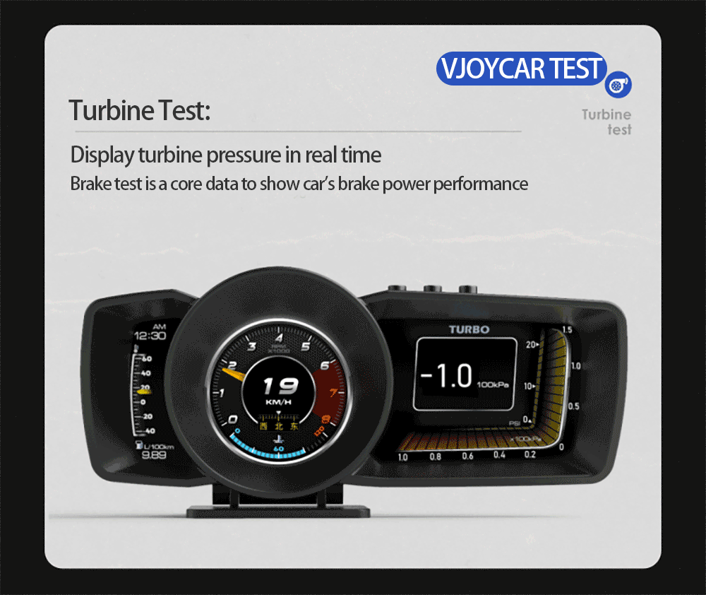 Vjoy Hawk 3.0 Car HUD, The Hawk 3.0 HUD displays real-time turbine pressure brake test data for car performance.