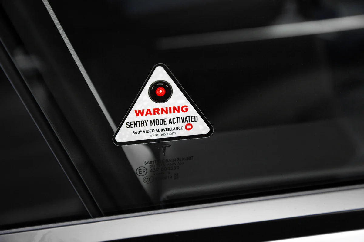 Tesla Sentry Mode Warning Window Clings – Set of 4, Camera Surveillance Alerts for Model S, 3, X & Y