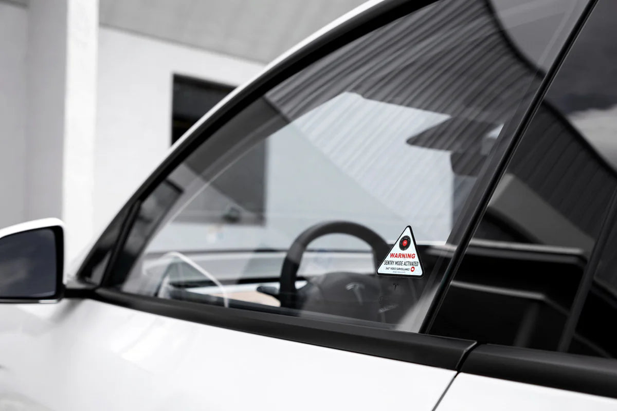 Tesla Sentry Mode Warning Window Clings – Set of 4, Camera Surveillance Alerts for Model S, 3, X & Y