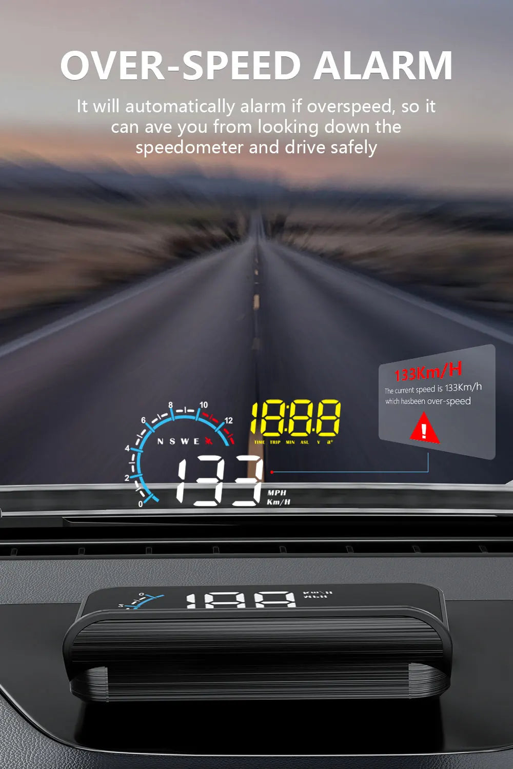 WiiYii M12 Car OBD2 GPS HUD, WiiYii M12 detects overspeed and alerts you when exceeding a set limit, ensuring safety on the road.