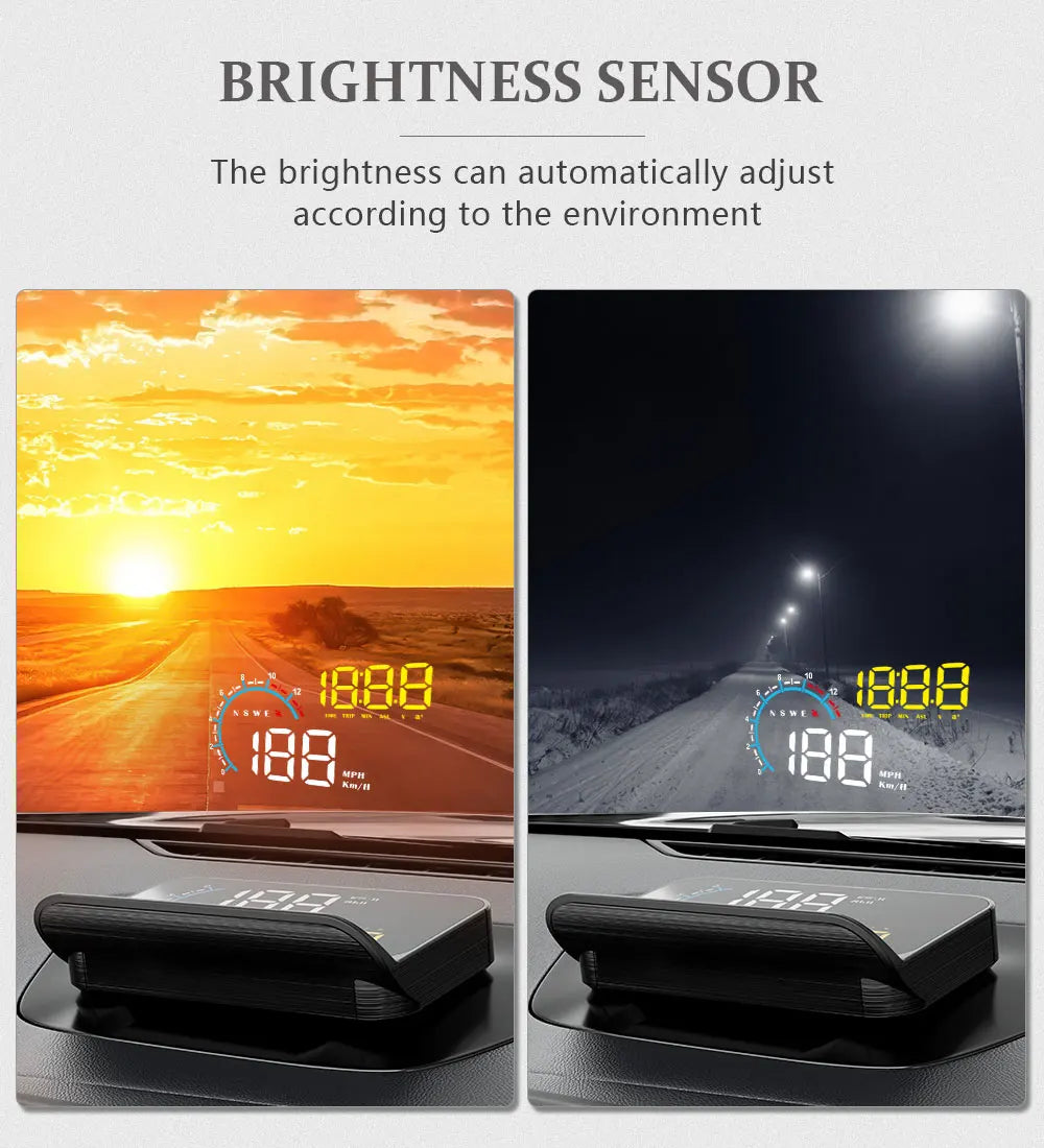 WiiYii M12 Car OBD2 GPS HUD, brightness sensor adjusts automatically based on the environment