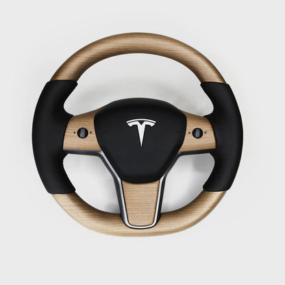 2017–2023 Tesla Model 3 Steering Wheel Button Overlay & 2020–2024 Tesla Model Y Steering Wheel Button Overlay (3-Piece) – Real Open-Pore Wood Veneer Trim Cover
